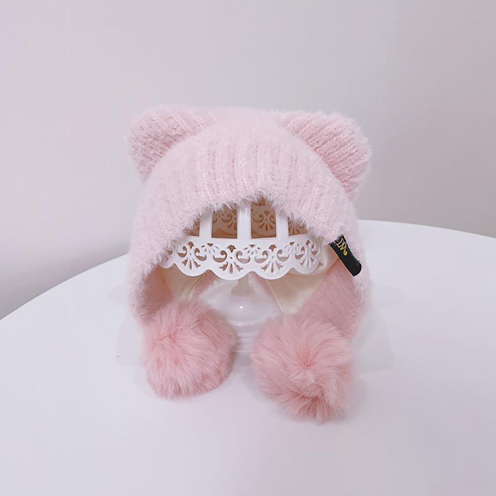 Plush Ear Protection Caps Windproof Cartoon Pompom Hat Soft Earflap Cap  Kids