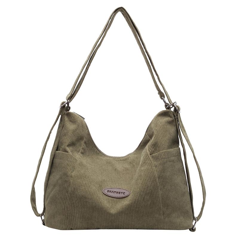 

Вельветова сумка великої місткості, сумка через плече з трьома спинами, жіночий однотонний рюкзак зелений