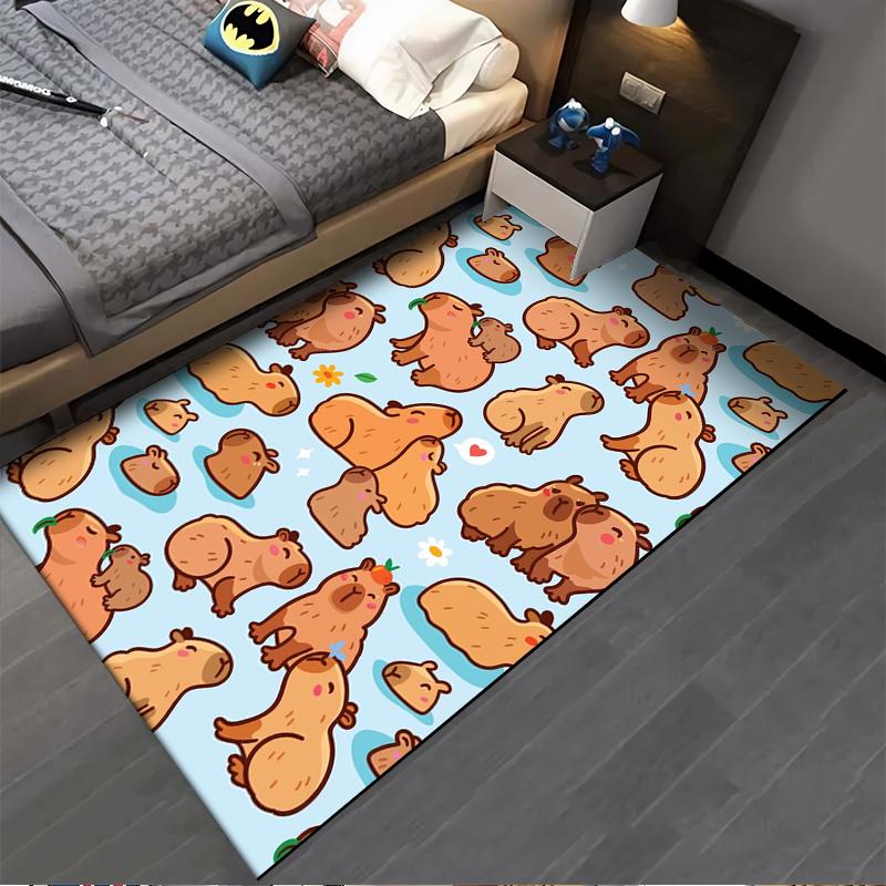 Cute Cartoon Capybara Pattern Carpet for Living Room, Blue Background Suitable for use as an anti-slip for living room bedroom sofas