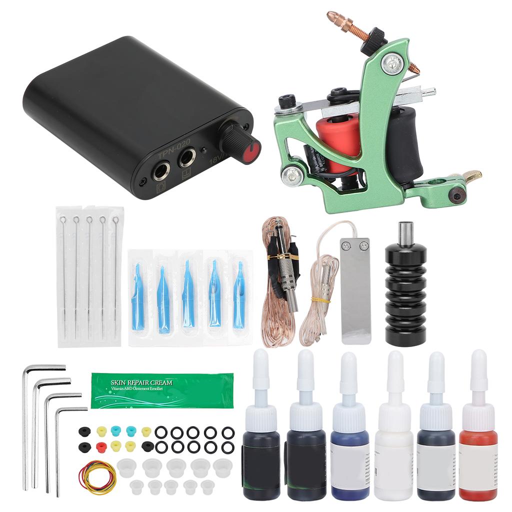 Coil Tattoo Machine Kit Clip Cord Foot Pedal Power Supply Repair Cream Tattoo Practice Tool Set