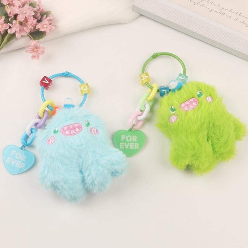 Cute Monsters Plush Keychain Uniqu Stuffed Doll Keyring for Kid Adult Keyring Decoration Green Monsters Pendant Keychain