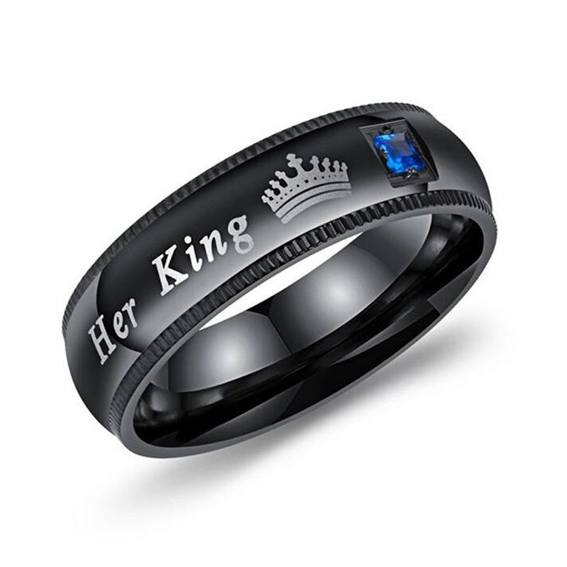 

Его Ее Королева Король Корона с Инкрустацией Стразами Кольцо из Нержавеющей Стали для Влюбленных 7 чёрный