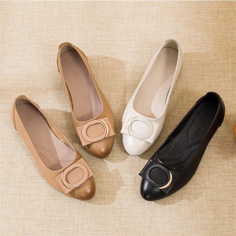 Leather Soft Sole Autumn New Single Shoes Medium Mother Shoes Flat Sole Comfortable Four Seasons One Pedal Shallow Mouth Women's Leather Shoes