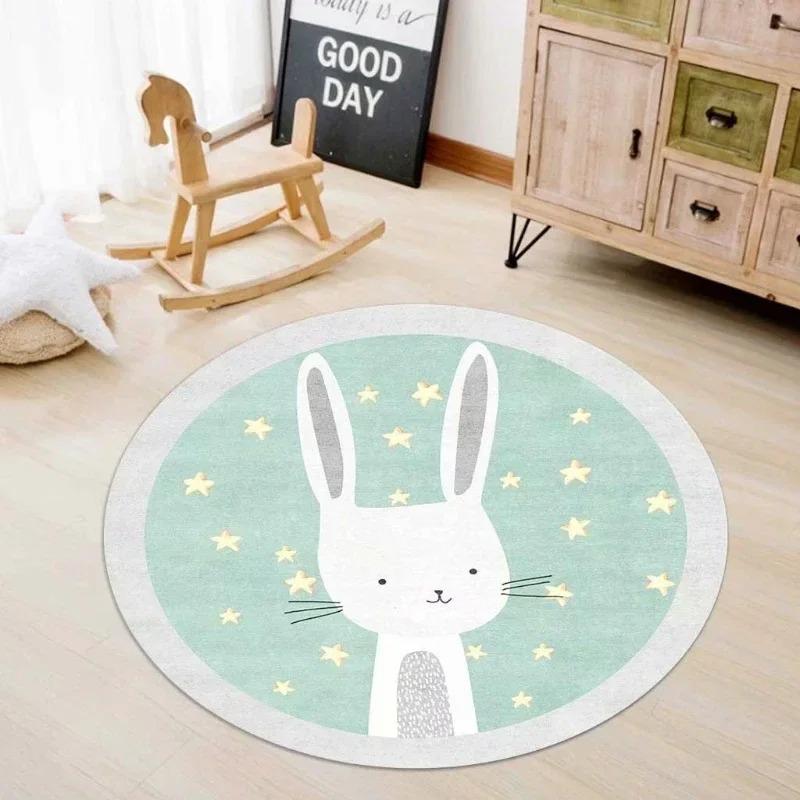 Cute Animal Patterned Round Rug with Bunny Lion Tiger Whale Sheep Designs Floor Mat for Kids Room Decor Adding Playful Charm