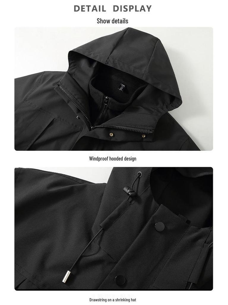 Men's Trendy Three-in-One Windproof Parka with Detachable Plus Velvet Lining, in Plus Sizes for Autumn and Winter.