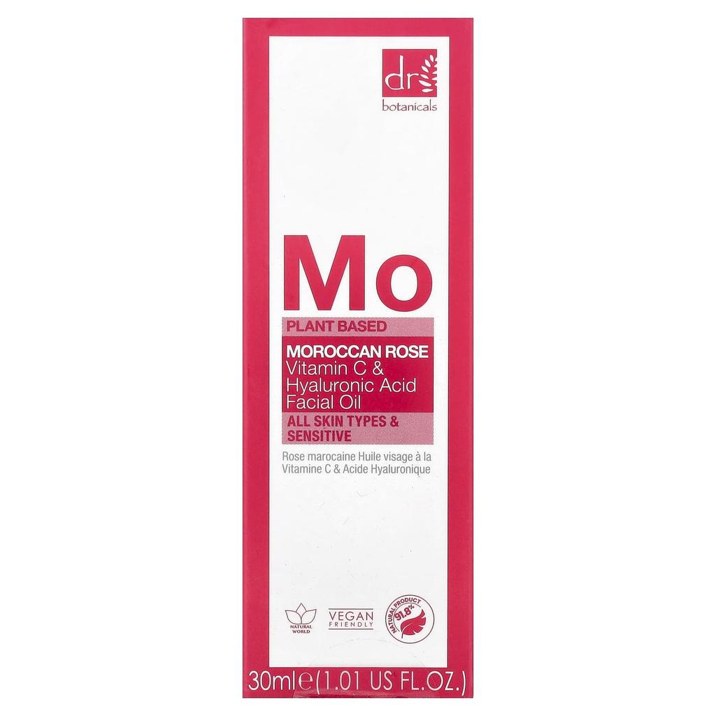 DR. BOTANICALS Marocká růže Vitamin C a Kyselina hyaluronová Pleťový olej, Vhodný pro všechny typy pleti, Citlivá pleť, 30 ml (1.01 Fl Oz)