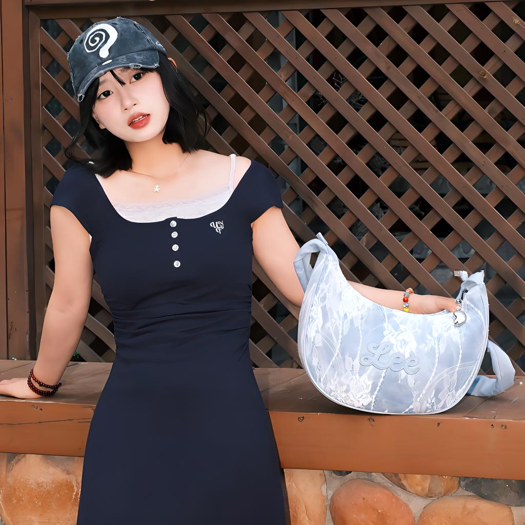 New Lee Fabric Shoulder Bag, Handbag, Shoulder Bag, Crossbody Bag Women's Light Blue White LE250028M-539