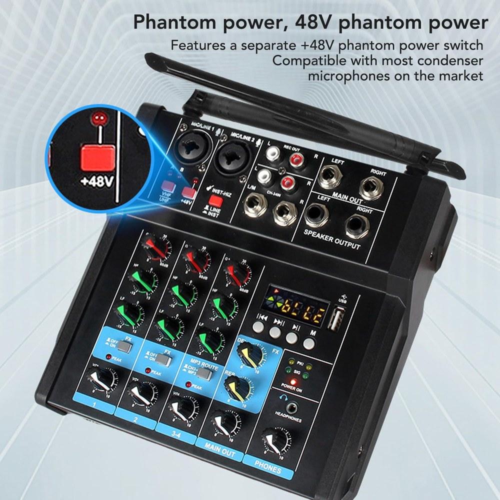 ASHATA Wireless Handheld Microphone Karaoke Mixer System UHF Dynamic 4-Channel Sound Conference Home Karaoke Singing