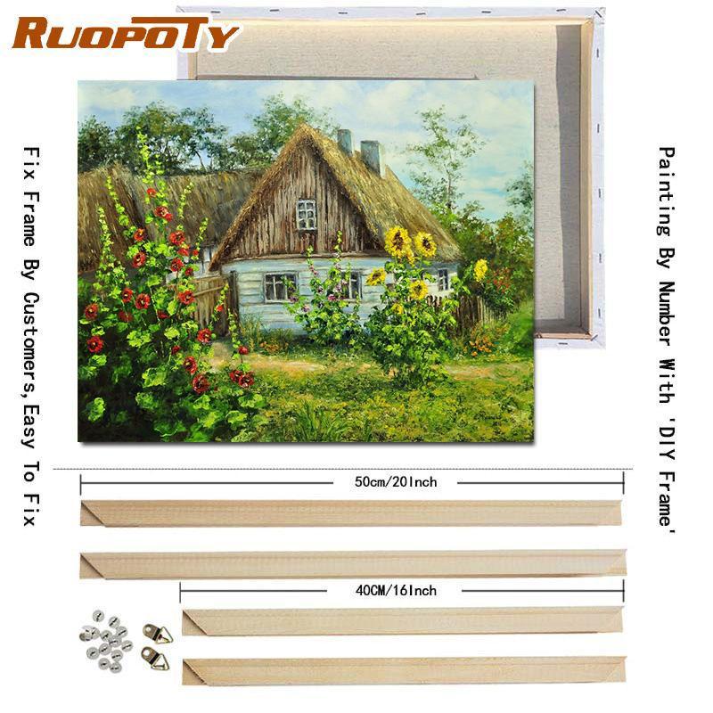 RUOPOTY Olejomalba podle čísel Zahrada Ručně malovaná olejomalba Jedinečný dárek Malování podle čísel Dům pro dospělé Domácí dekorace