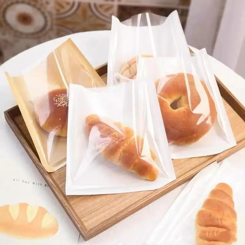 100Pcs Half Clear Plastic Kraft Bread Bag Individual Croissant Loaf Bread Donut Pandesal Pastry Bag