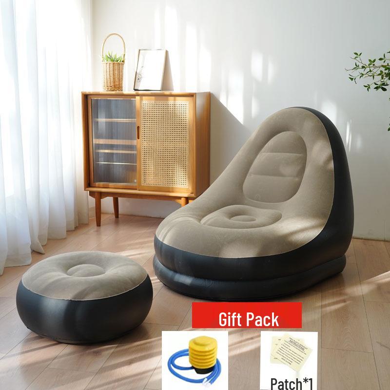 Inflatable Flocked Sofa & Footstool Set: Portable Tatami, Perfect for Lazy Naps & Camping.