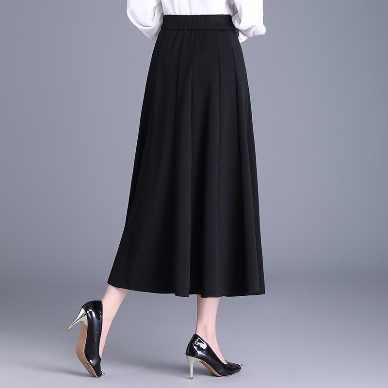 Spring 2025 Women's High-Waist Pleated A-Line Skirt - Casual Mid-Length Swing Skirt