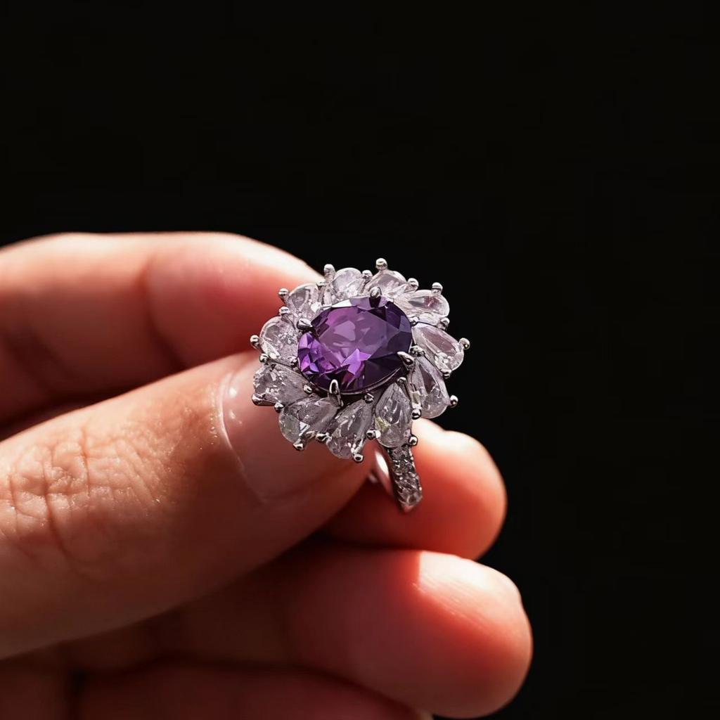 Fashion Coconut Round Papalacha Pink Diamond Ring Women'S Light Pink Treasure Flower Women'S Ring High Carbon Full Diamond Ring