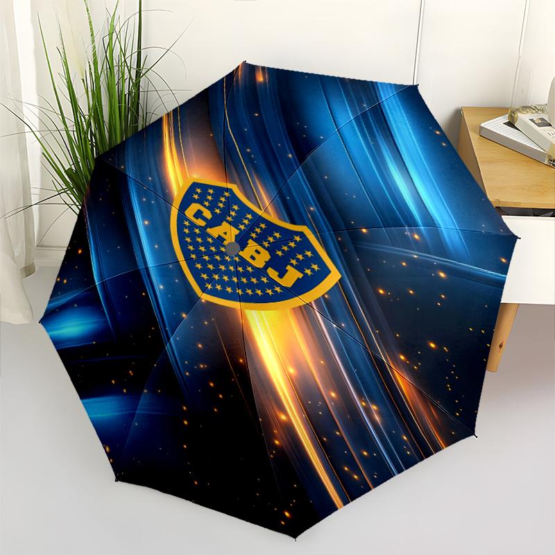 Club Atlético Boca Juniors Print Automatic Umbrella, 8 Rib Iron Frame, Plastic Handle, Suitable for Outdoor Travel &Daily , Ideal Gift