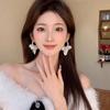 Imitation Pearl Flowers Fringe Long Dangle Earrings For Women Elegant Temperament Dainty  Luxury Jewelry