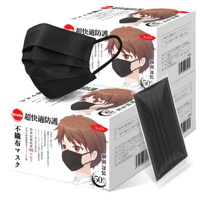 Brodio Black Nonwoven 150 Individually Comfortable Ear Pleated Easy To Unisex Masks, Wrapped, Protection, Three-Layer Design, Breathable, Breathe,