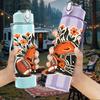 1PC American Football Floral Art Print 750ml Color Plastic Sports Water Bottle Leakproof Flip Straw Lid Suitable for Sports Office Home Use
