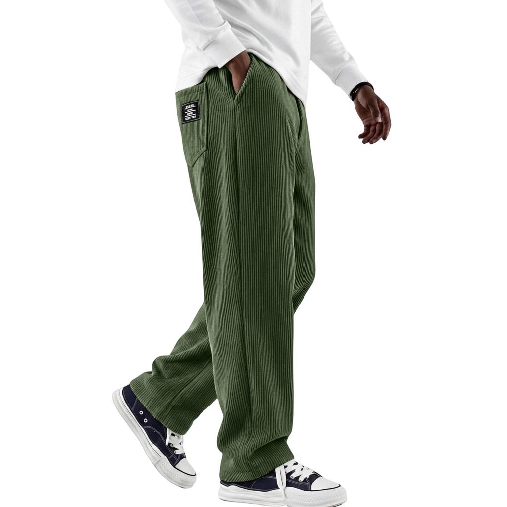 Pantaloni da Uomo Vintage in Velluto a Coste con Strisce Verticali, Gamba Dritta Larga per Uso Casual