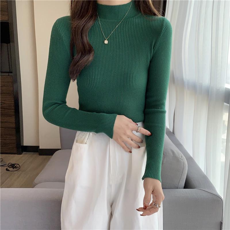 Women's Slim Fit High Neck Sweater: Korean Style, Long Sleeve Knit Top for Autumn/Winter 2024