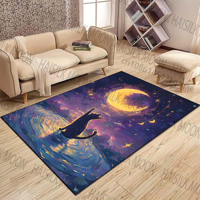 New product Cat and moon fantasy Carpet for Living Room Bedroom Bedside Floor Mat Cloakroom Child Play Mat Area Rug Large Size