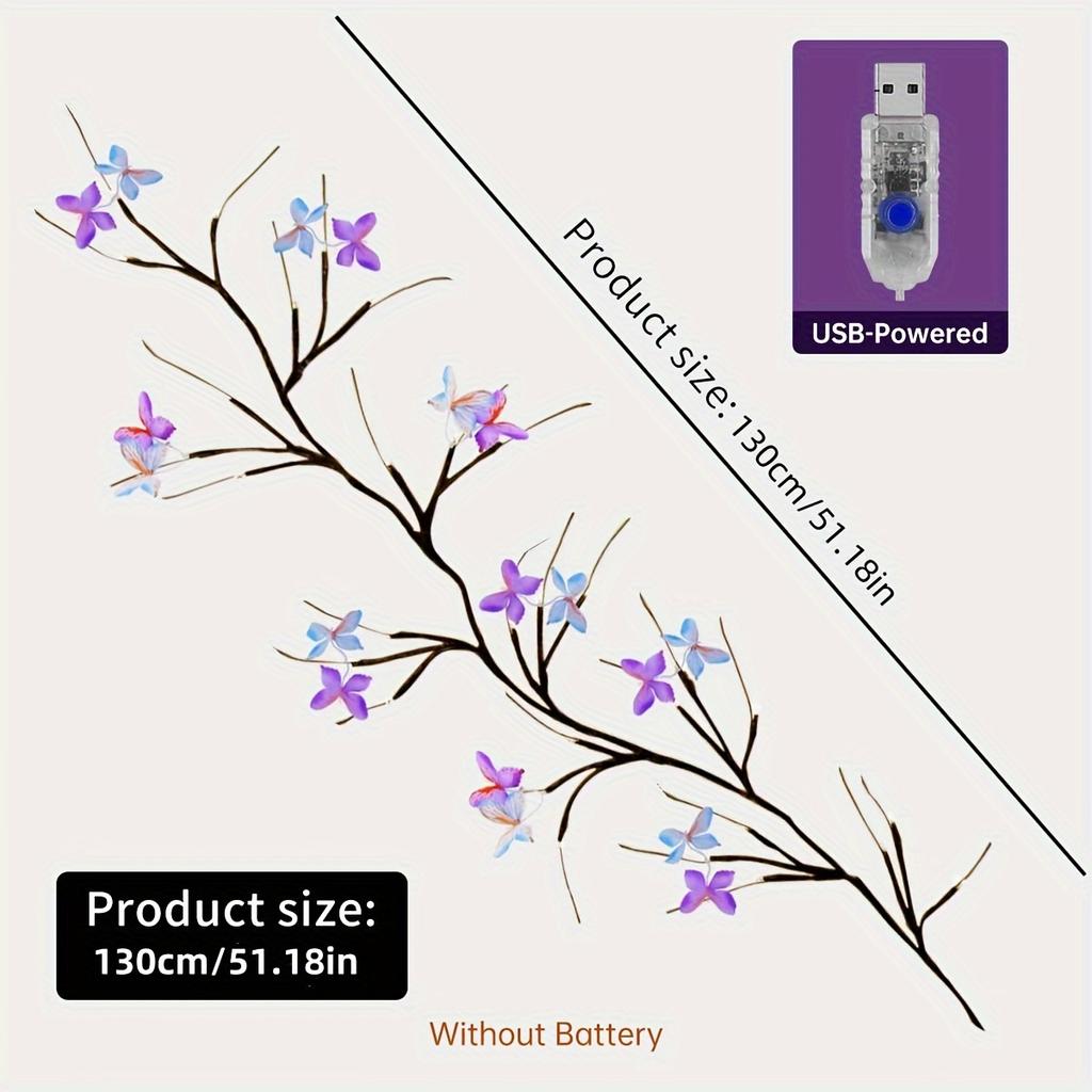 1pc 130CM USB Powered Butterfly Branch LED Wall Light with 8 Lighting Modes,Home Decor