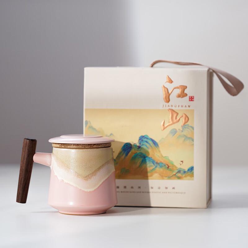 

OLOEY Gradient Ceramic Mug with Wooden Handle, 3-Piece Set