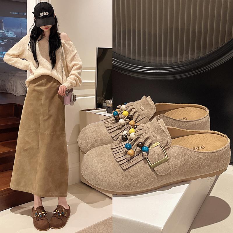 Fashion 2025 Women Mules Shoes Flats Suede Women's Sandals Fringes Summer Fashion Slippers Walking Dress Cozy