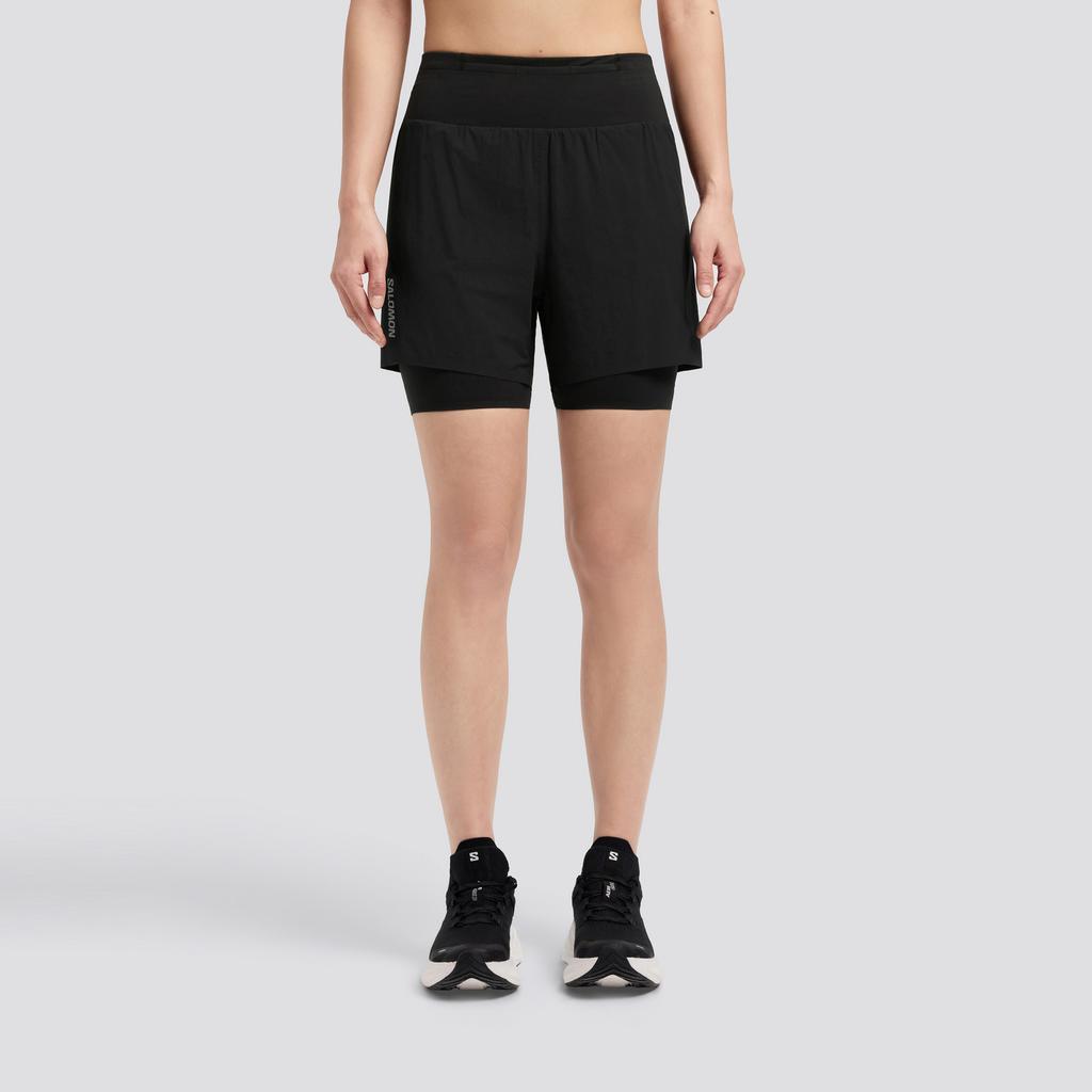 SALOMON Zwei in Eins Sport Fitness Wasserabweisend Atmungsaktiv Schlanke Passform Laufshorts Damenshorts LC2926800