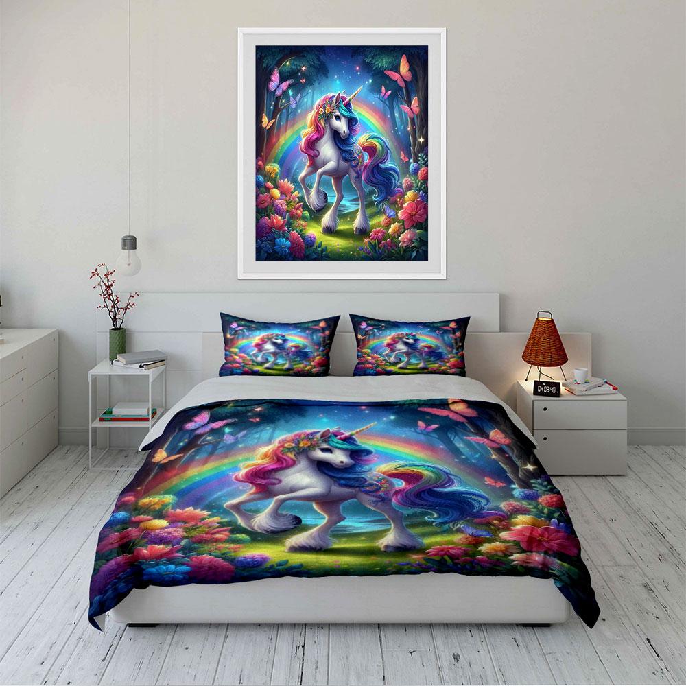 Colorful Unicorn Rainbow Set Bedding Duvet Cover Set Duvet Cover Pillowcases (1 * Duvet Cover 2 * Pillowcases, without duvet insert)