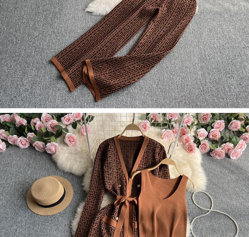 Chic Women's V-neck Cardigan & High-waisted Wide-leg Pants Set