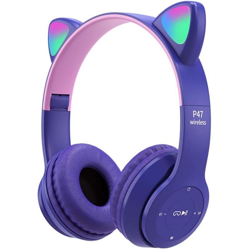 Wireless Ear Headphones, Cat Ear LED Light Up Bluetooth 5.0 Foldable Wireless Gaming Headset, Comfortable Ear Headphone