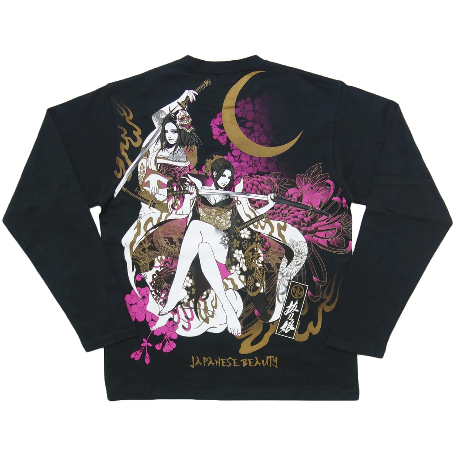 

Мужская футболка с длинным рукавом Battou Musume с японским узором 253091, черная, (JP, Алфавит, L, Черный) чёрный