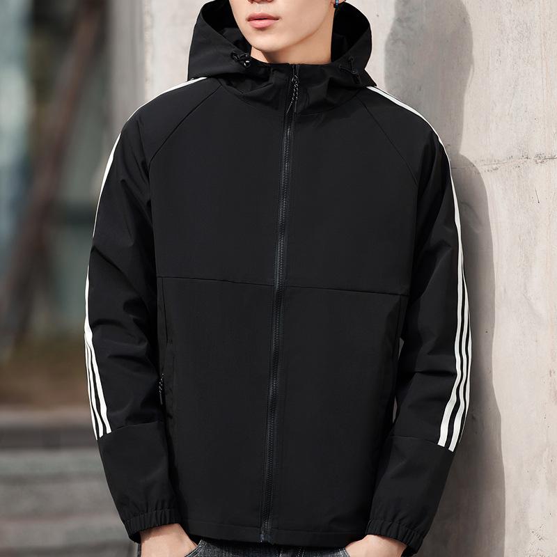 Three-bar Jacket Men's Casual Fashion Trend Hooded Slim-fitting Simple Men's Jacket Autumn Jacket