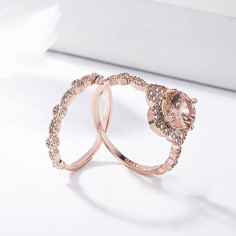 Zircon Charm Oval Crystal Bride Ring Rose Gold Plated Rhinestone Ring Wedding