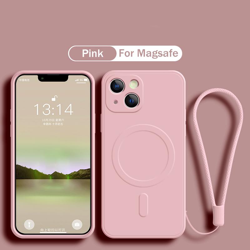 Original Silicone For Magsafe Magnetic Wireless Charge Case for iPhone 16 15 14 13 12 Mini 11 Pro Max X XR XS Plus Lanyard Cover