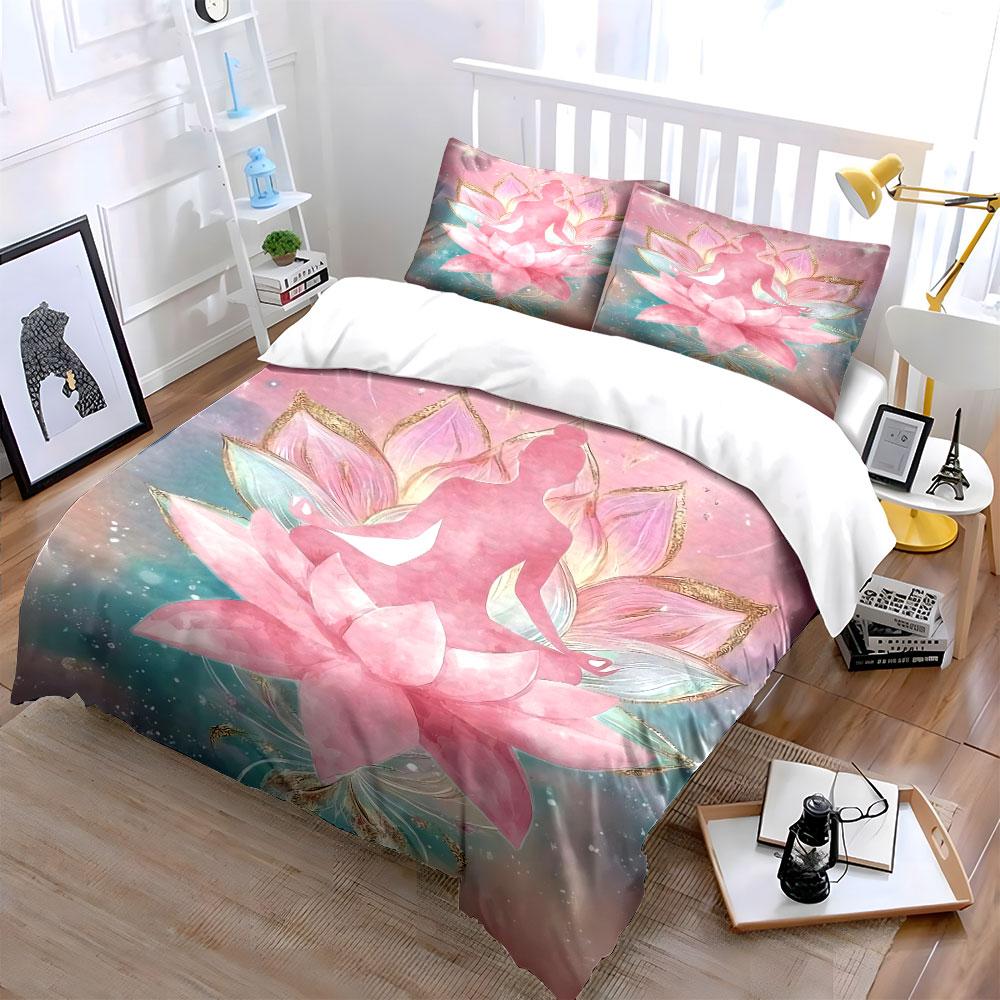 Meditation Lotus Flower Set Bedding Duvet Cover Set Duvet Cover Pillowcases (1 * Duvet Cover 2 * Pillowcases, without duvet insert)