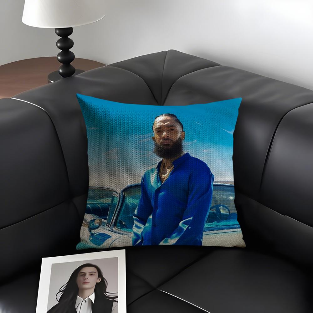 N-Nipsey Husslee Rapper Cushion Cover Natural Linen Organic Fabric Double-Sided Printing Sofa Home Decor Gift Pillow Case