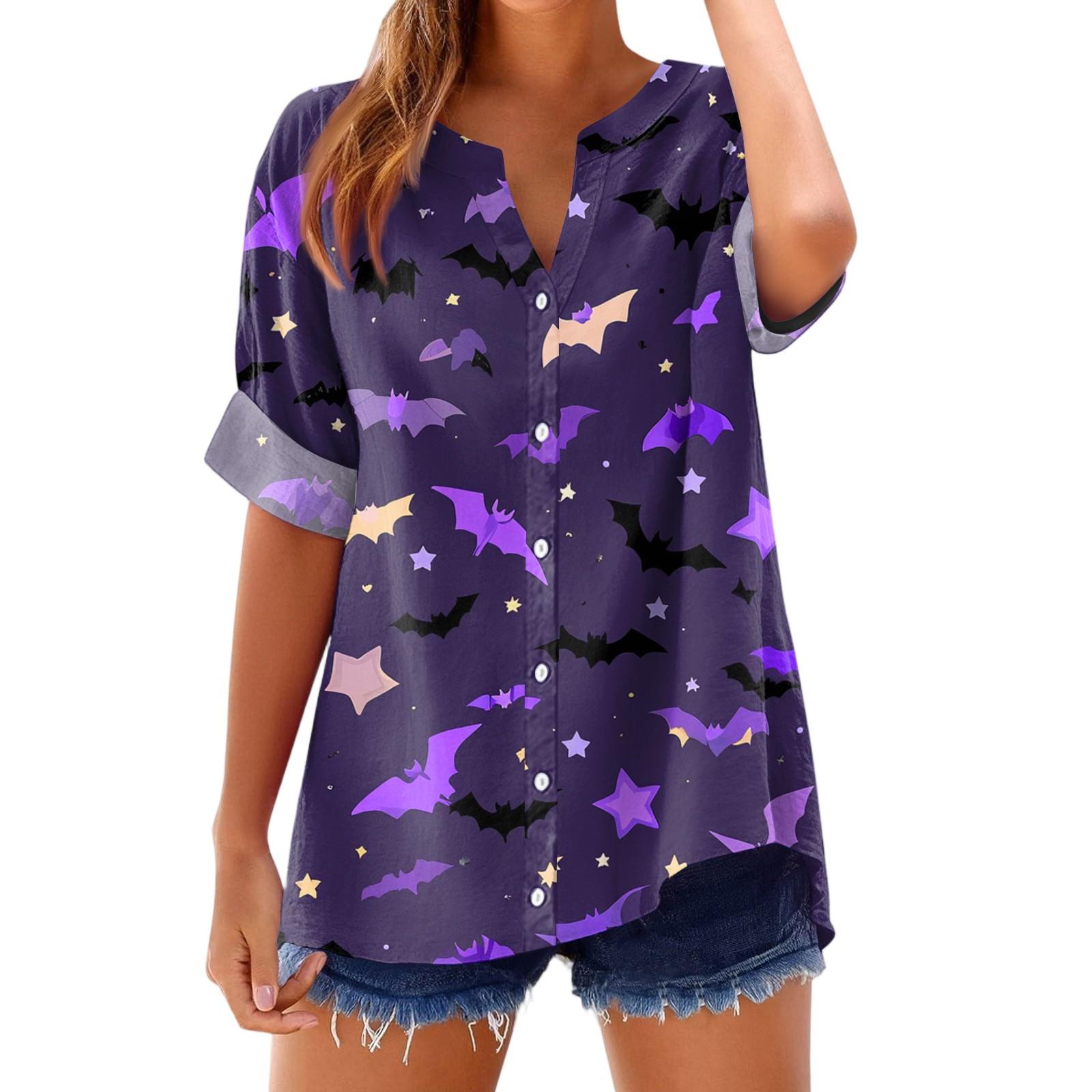 

Women s Fashionable, Casual, Comfortable, Loose-Fitting Halloween Print Top S фіолетовий