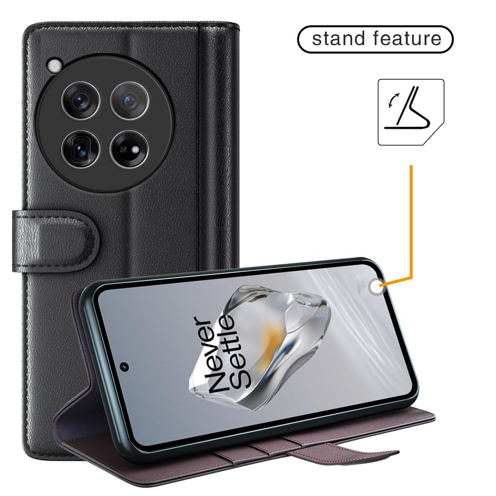For OnePlus 12 5G Wallet Case Genuine Split Leather Phone Cover with TPU Shockproof Shell