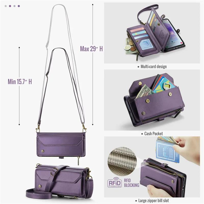 

Lanyard Leather Zipper Wallet Card Phone Case For Samsung Galaxy A56 A36 A16 A55 A35 A25 A15 A54 A34 A24 A14 A53 A33 A13 Cover SamsungA30S A50S A50 фиолетовый