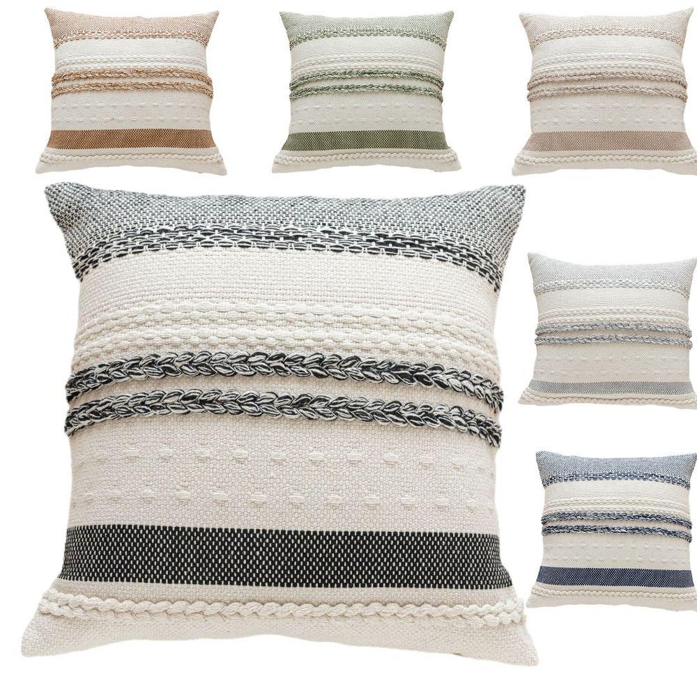 18x18 Inch Boho Throw Pillow Covers Striped Pattern Bohemian Style Large Throw Pillows Textured Design