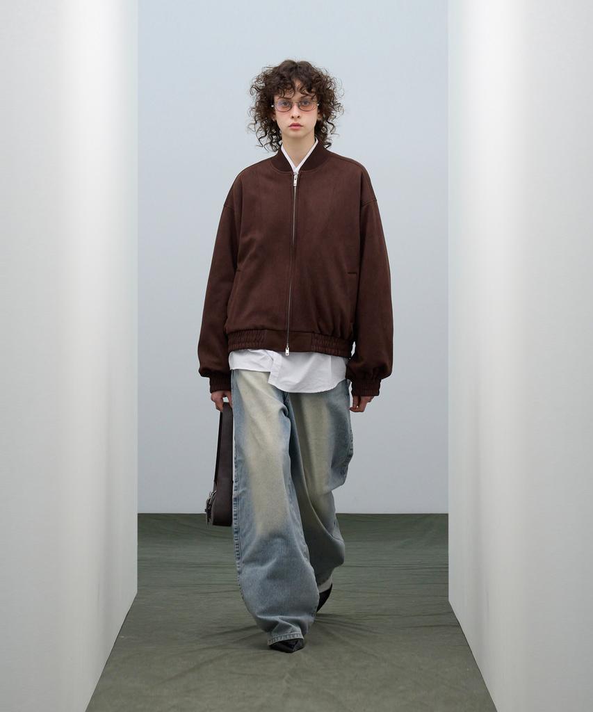 Standarderror 87-Stan059 Minimal Two-Way Suede Blouson Jacket Brown