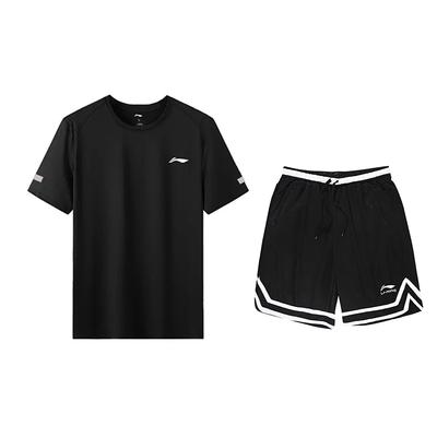 Letter Round Neck Loose Shoulder Short Sleeve T-Shirt Breathable Fashion Shorts Casual Sports Suit Unisex Suit Black YTSU163-3+YAPV001-1