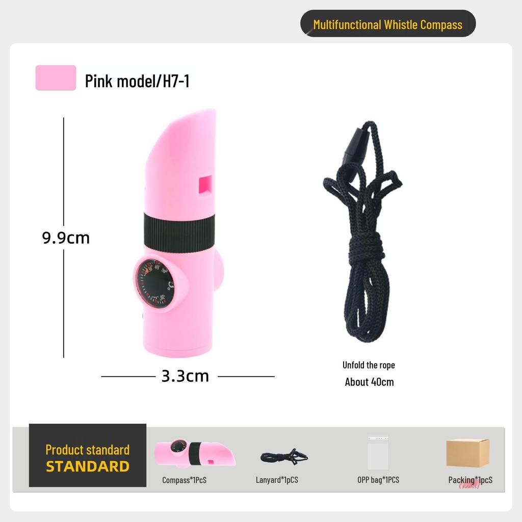 Multifunktionaler Outdoor-Kompass: 7-in-1 Studenten-Lehrhilfe mit Pfeife, LED-Licht und Thermometer.