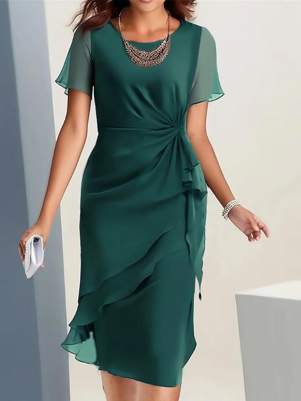 Sommer Chiffon Kleid mit Puffärmeln und Reißverschluss für Freizeitkleidung