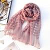 New Checkered Silk Scarf for Women, Solid Color Sunscreen Shawl Gold Thread Mulberry Silk Scarf for Women