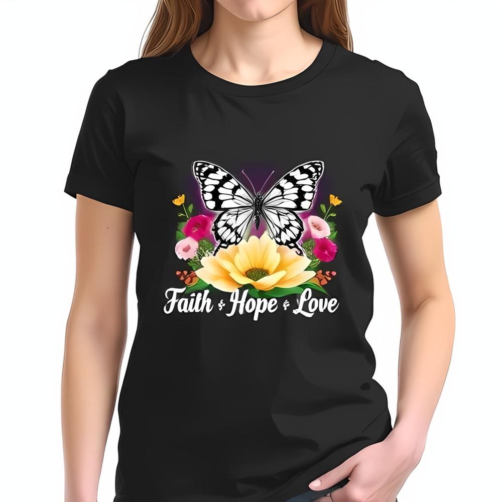 

Black Cotton Short Sleeve TShirt with Butterfly and Floral Design Unisex T-Shirt XL