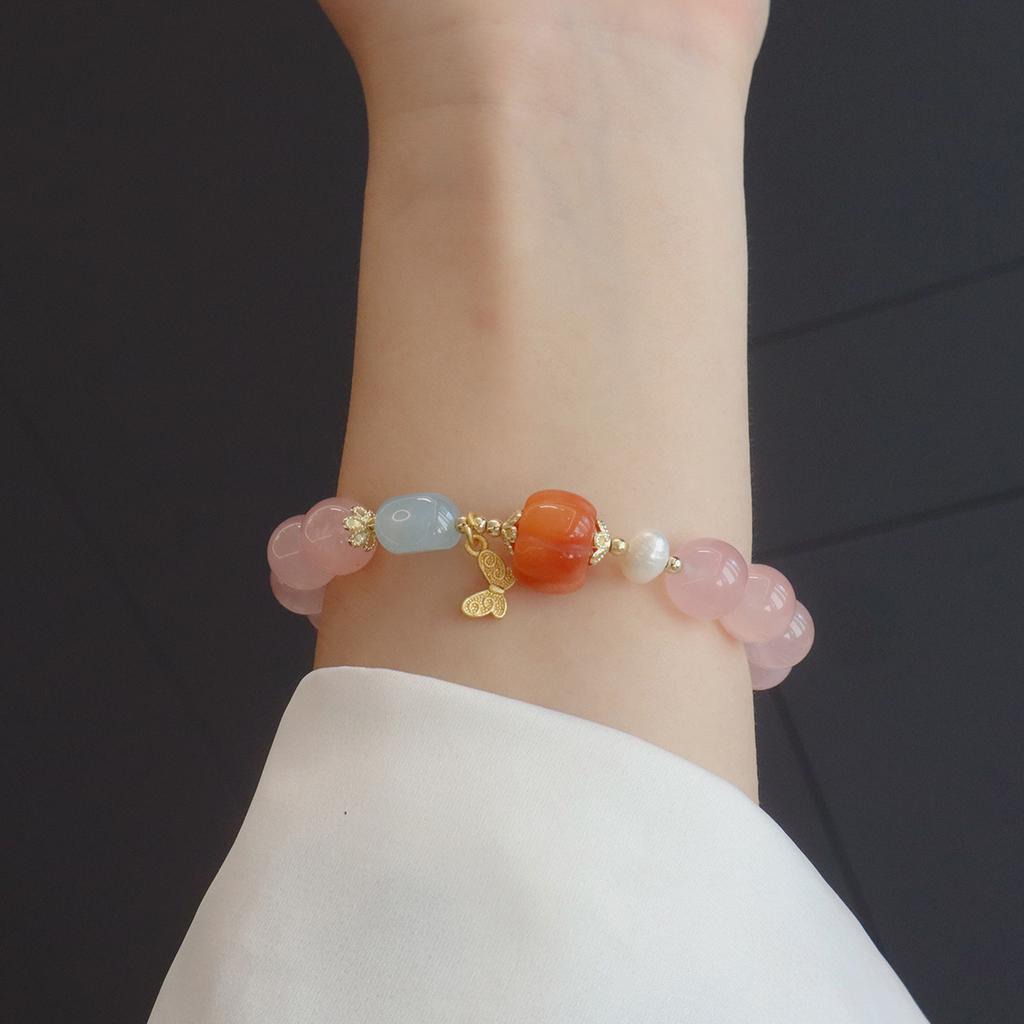 Natural Pink Quartz Crystal Bracelet for Women,fashion Design Amethyst Bracelet Powder Crystal Beaded Jewelry