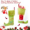 2025 Christmas Socks Long Haired Green Fur Grinch Elements Christmas Socks Candy Bag Christmas Pendant Gift Bag