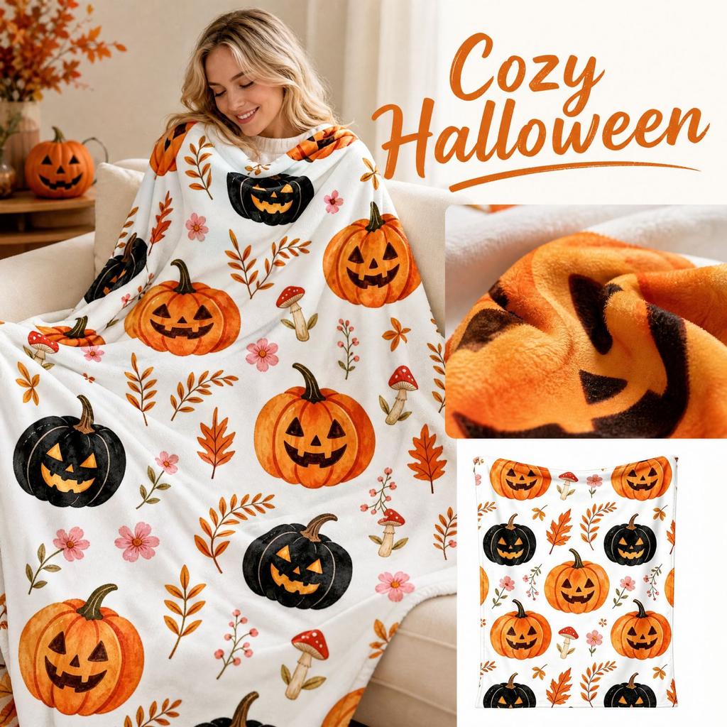 Halloween Flannel Blanket for Bed and Couch - Soft Cozy Lightweight Throw